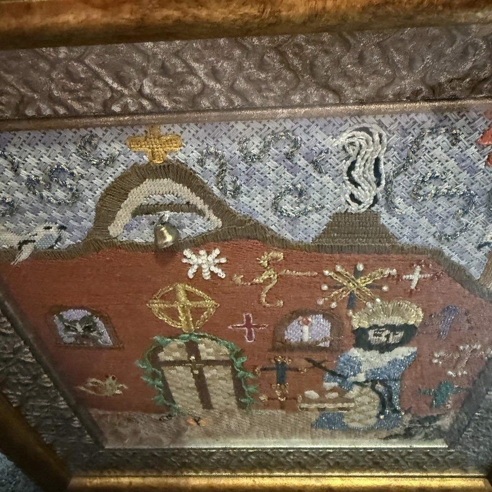 VTG Crewel Religious Needlepoint Priest‎ Saint Cats Dogs Wall Art 17"x16" Church - Picture 9 of 13